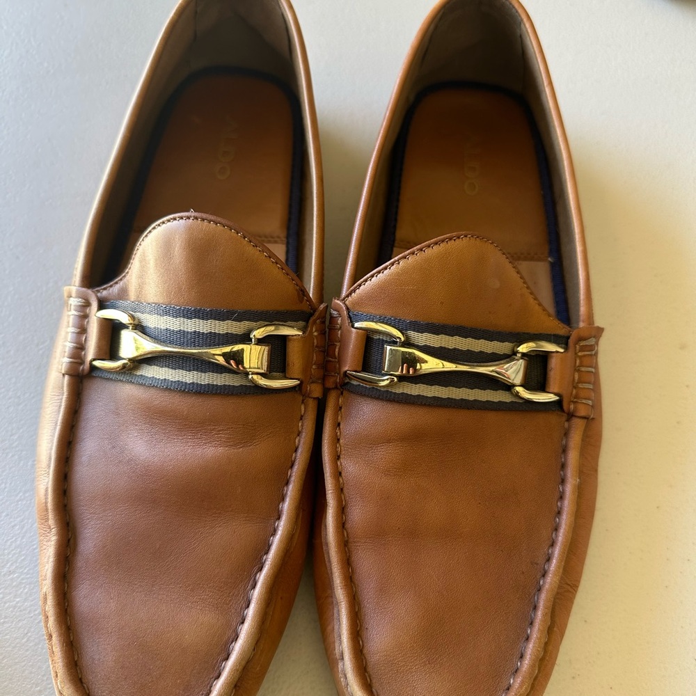 Aldo Brown Leather Loafers with Horsebit Detail